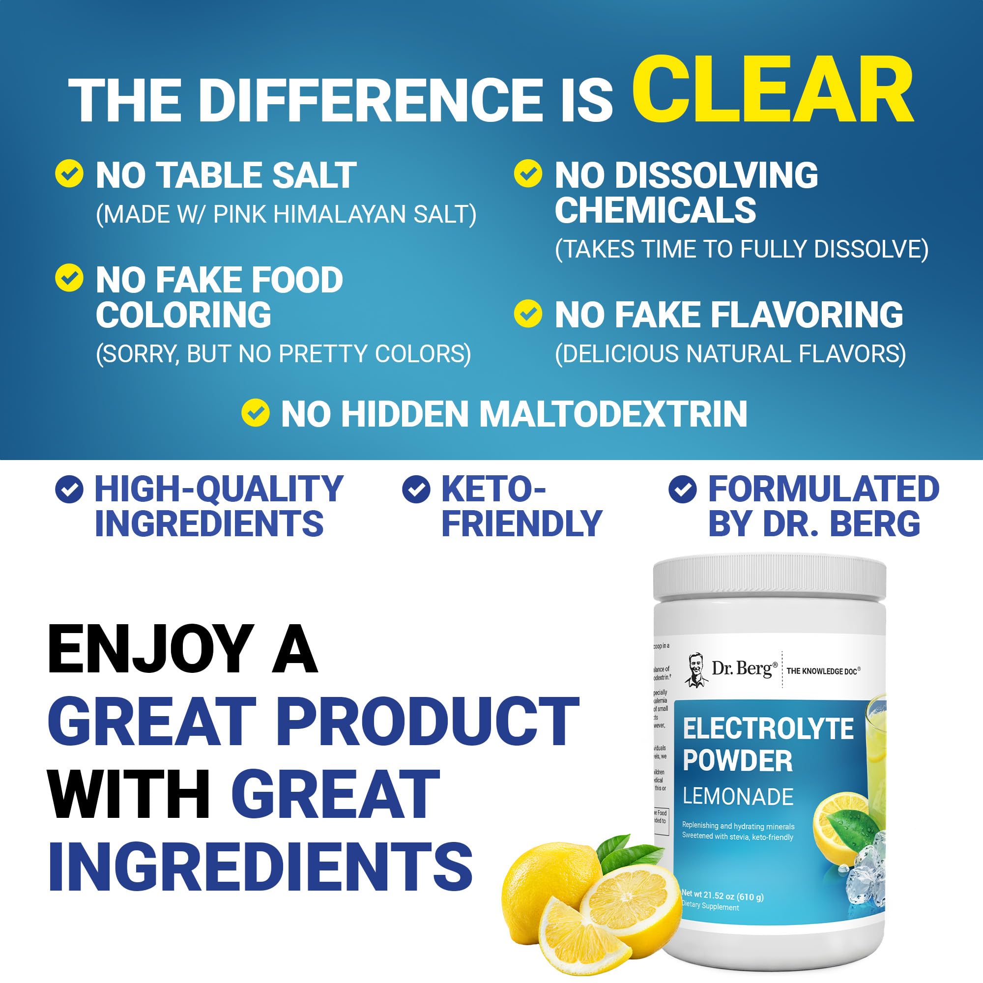 Dr. Berg powder on pink salt detail highlighting premium minerals.