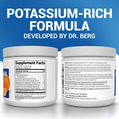 Dr. Berg electrolyte scoop highlighting 1000 mg potassium for replenishment.