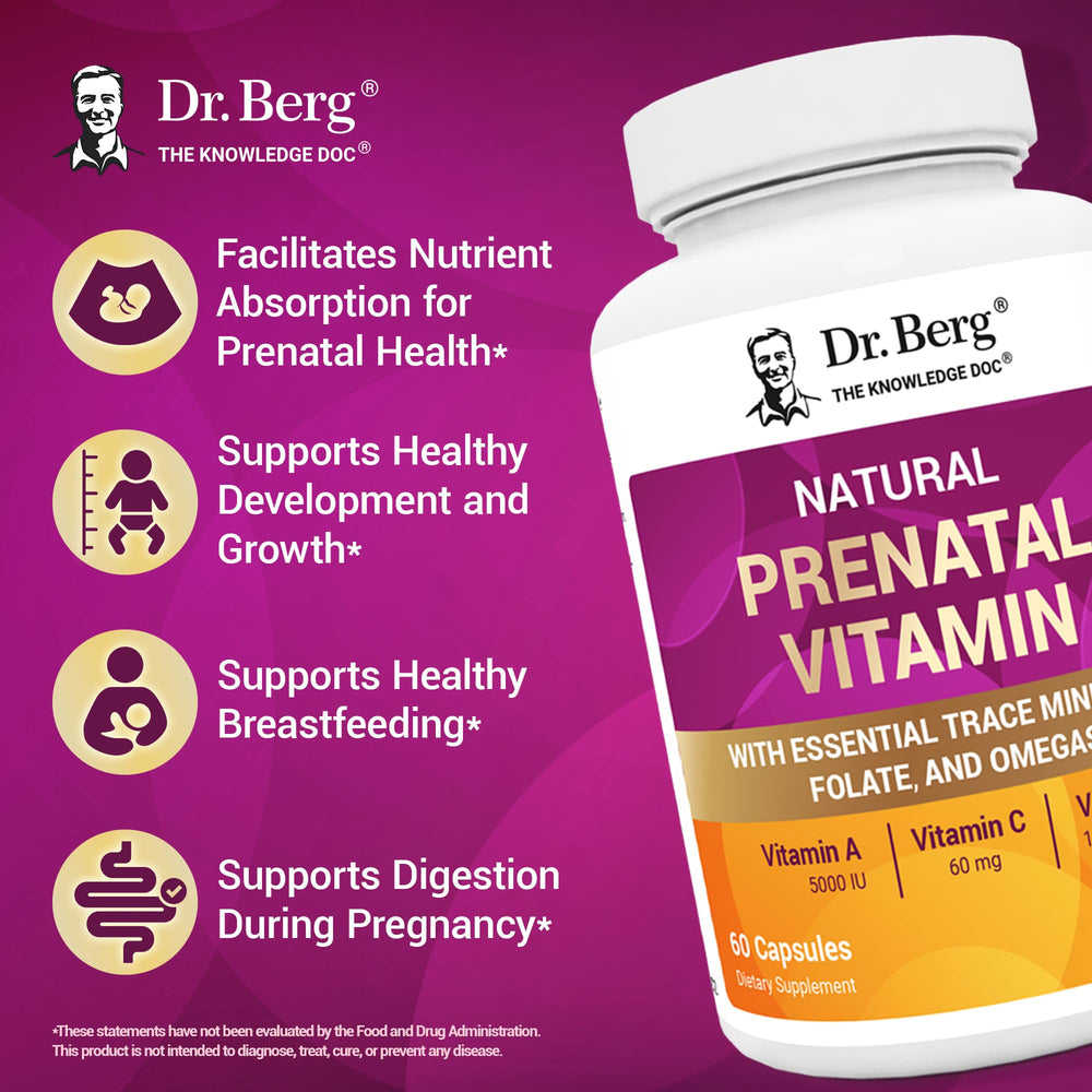 Dr. Berg Prenatal bottle beside a glass for daily use.