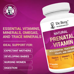 Dr. Berg Prenatal ingredients icons illustrate essential vitamins and minerals.