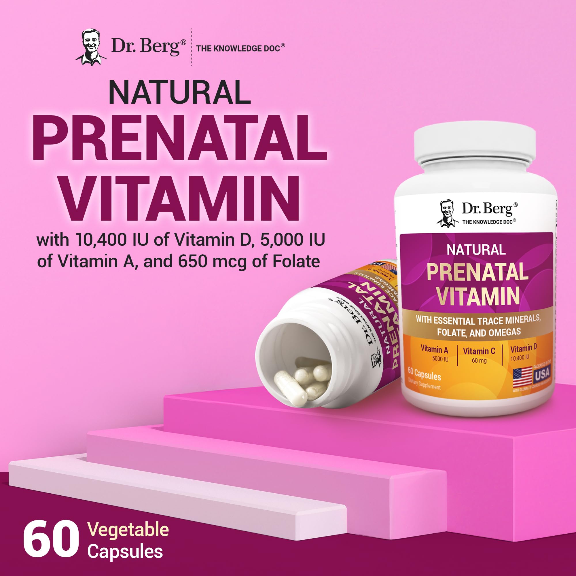 Dr. Berg Prenatal packaging box shows easy-to-store prenatal vitamins.