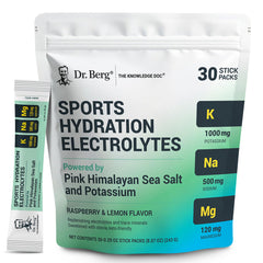 Dr. Berg Sports Hydration powder packets show pink Himalayan salt for on-the-go electrolyte support
