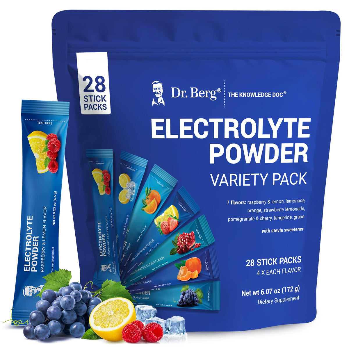 Dr. Berg Sugar Free Electrolyte Packets Variety Pack cover for hydration on the go.