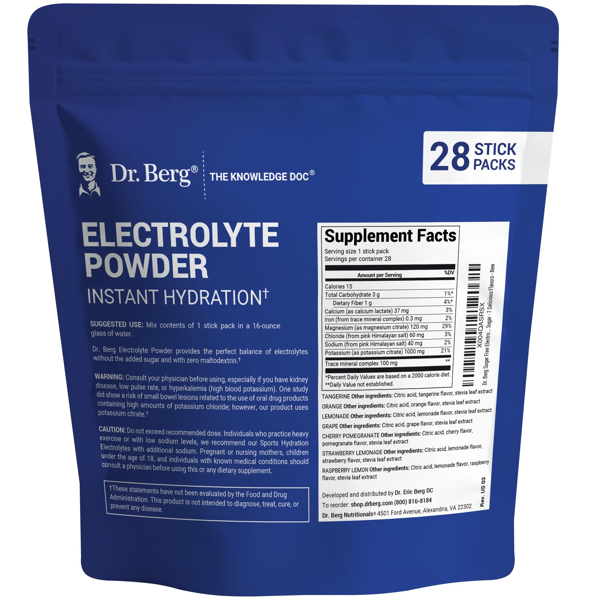 Dr. Berg electrolyte packets shown as portable hydration pouches for keto-friendly use.