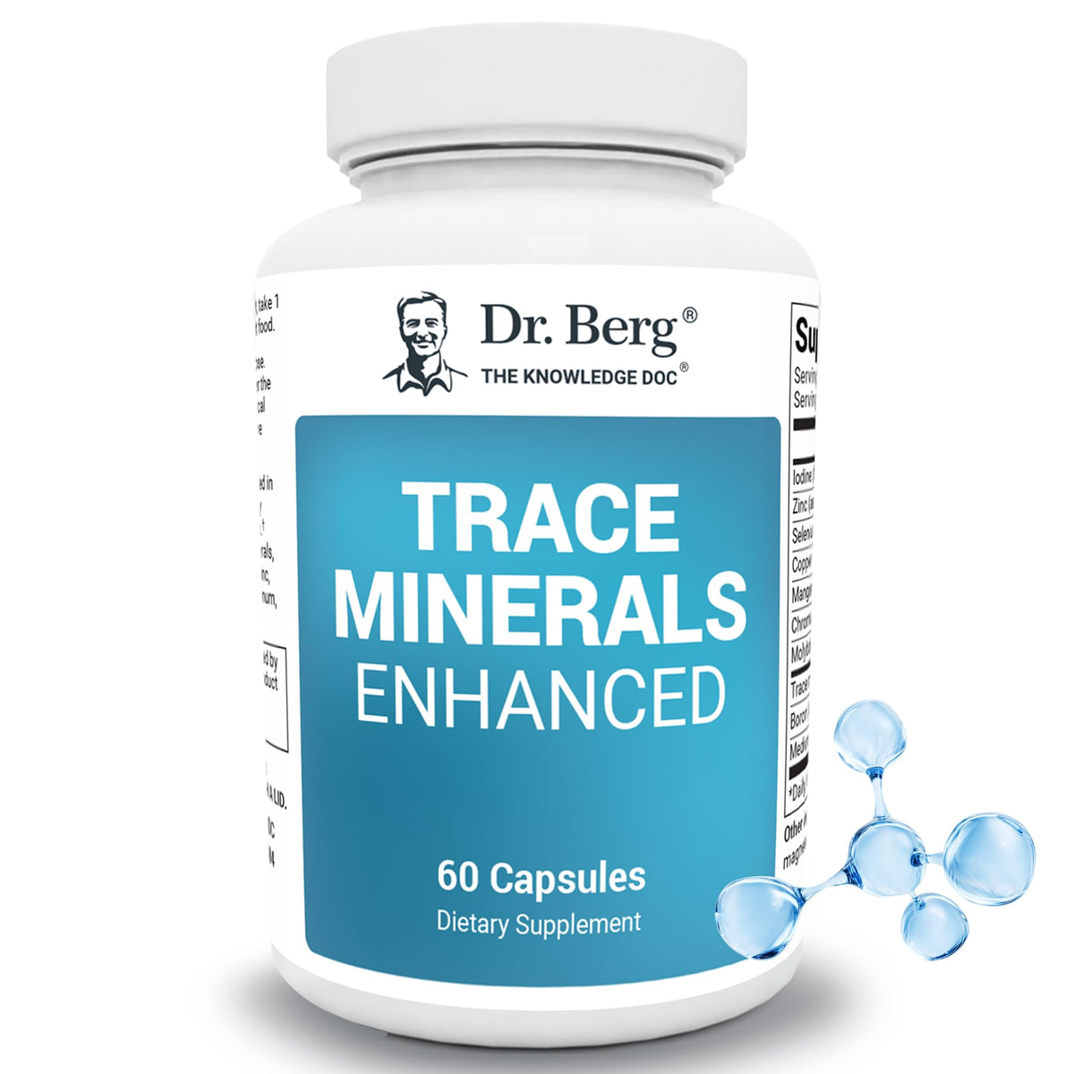 Dr. Berg Trace Minerals Enhanced Complex bottle showing a broad mineral blend for daily support.