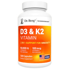 Dr. Berg Vitamin D3 and K2 bottle front with immune-supporting blend