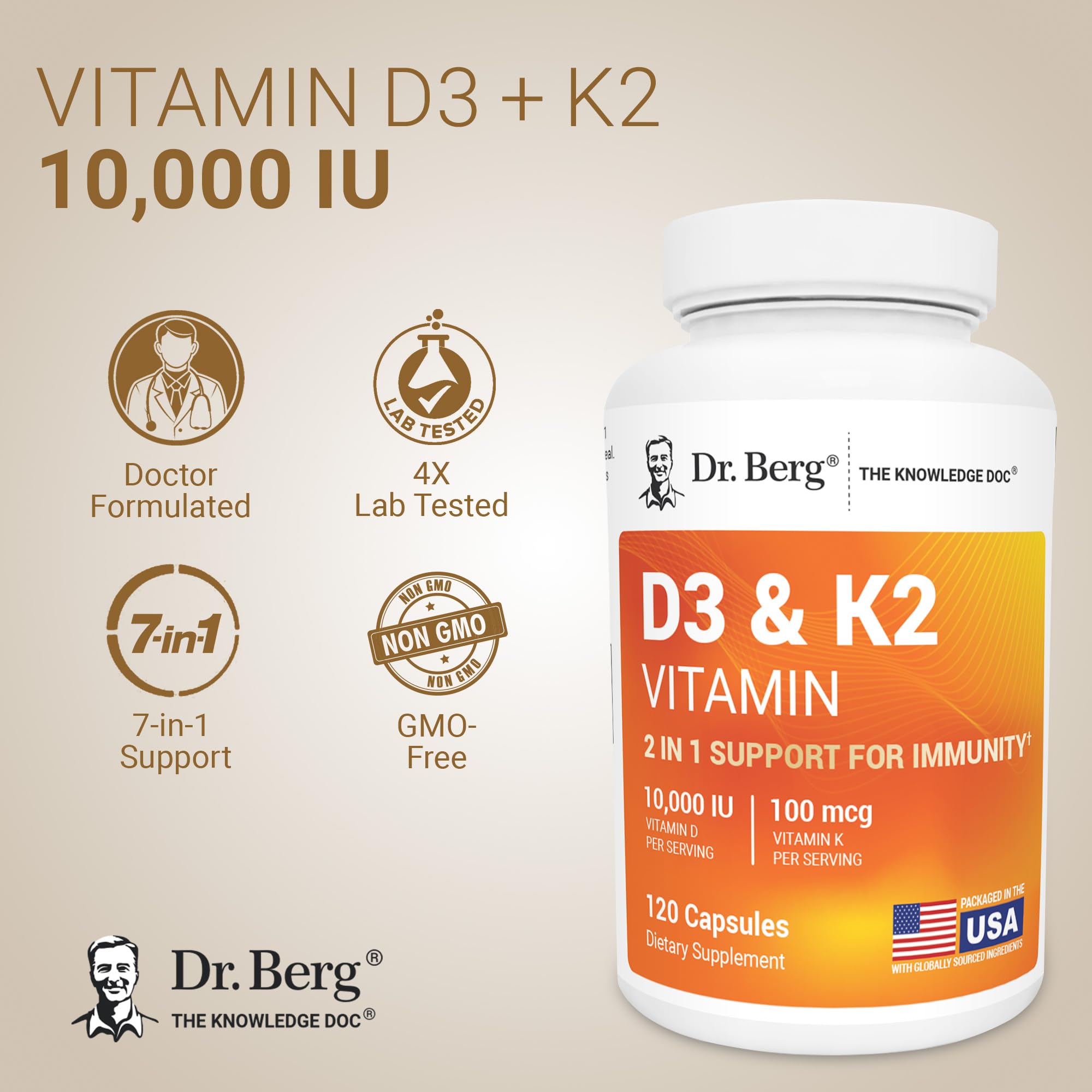 Dr. Berg bottle label close-up showing D3 K2 MK-7 details
