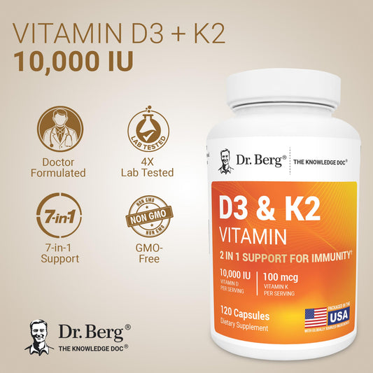Dr. Berg bottle label close-up showing D3 K2 MK-7 details