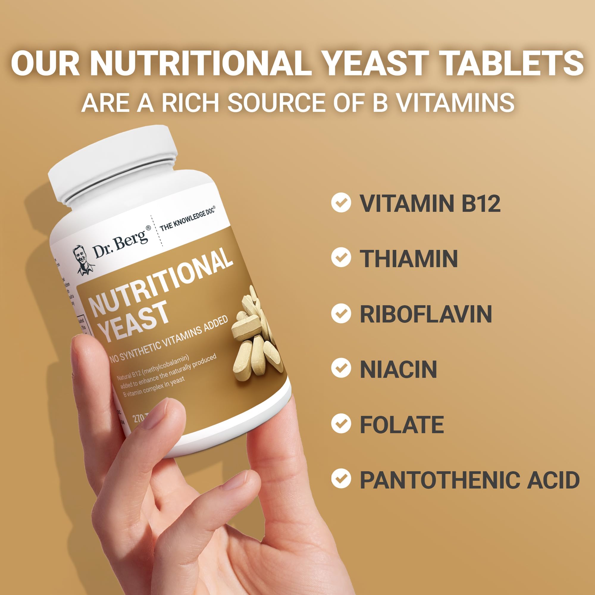 Dr. Berg Yeast Tablets vegan tablets on display for daily vitamin support