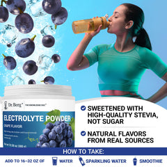 Dr. Berg Zero Sugar Hydration grape mixer scene suggests easy preparation.