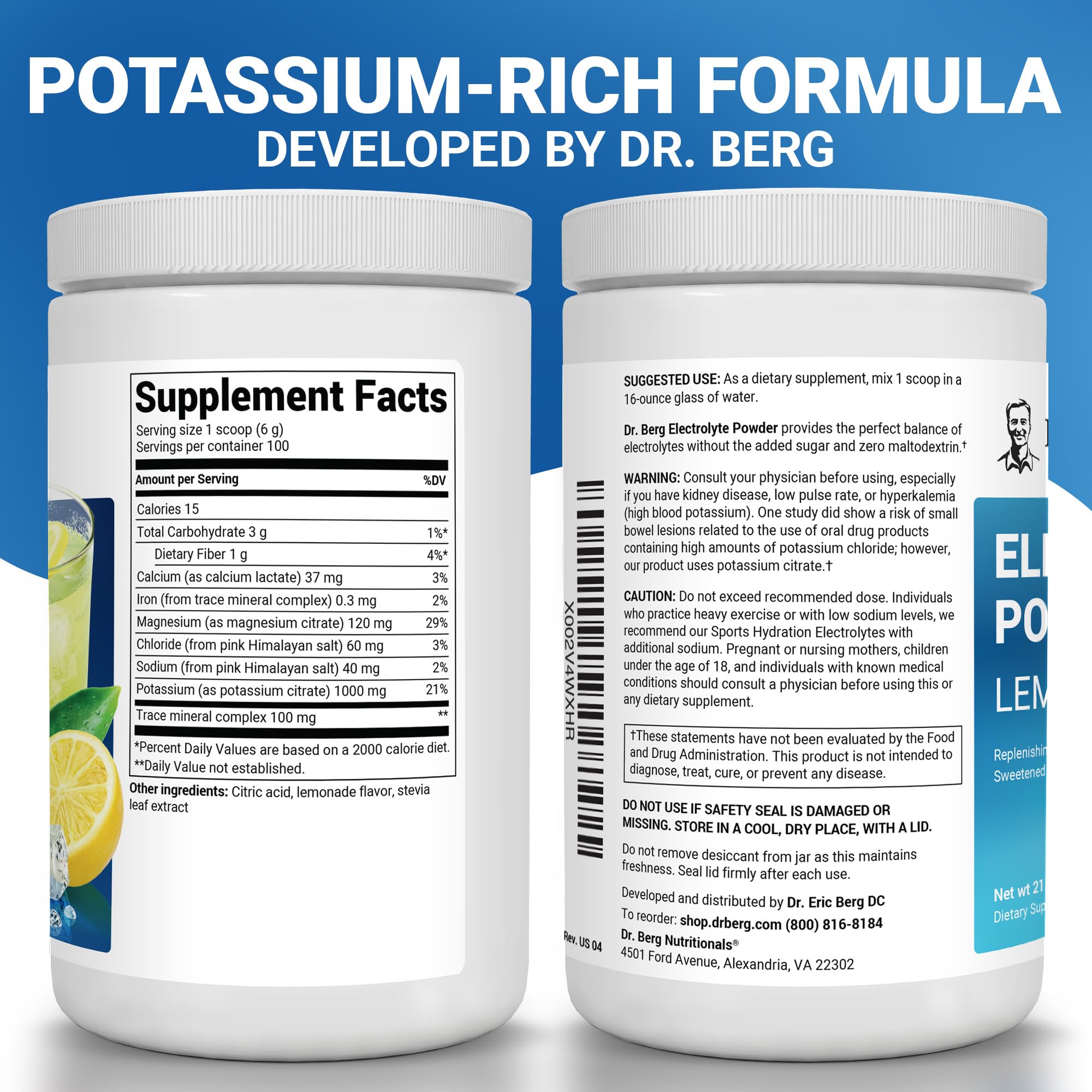 Dr. Berg Zero Sugar Hydration label close-up with potassium-rich formula.