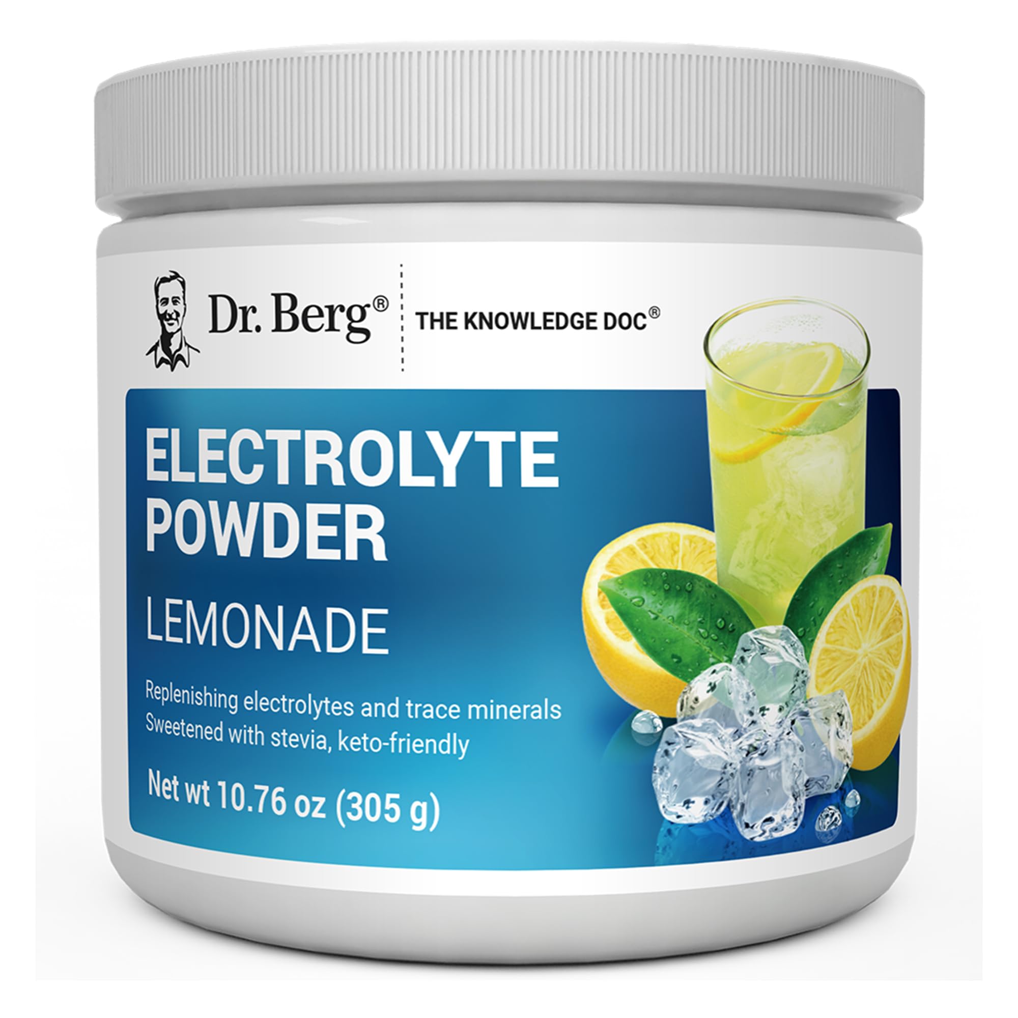 Dr. Berg Zero Sugar Hydration lemonade bottle highlighting electrolyte blend for hydration