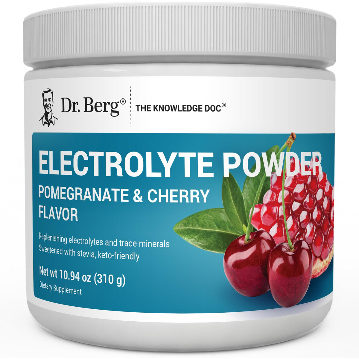 Dr. Berg Zero Sugar Hydration Powder in pomegranate-cherry flavor for quick hydration
