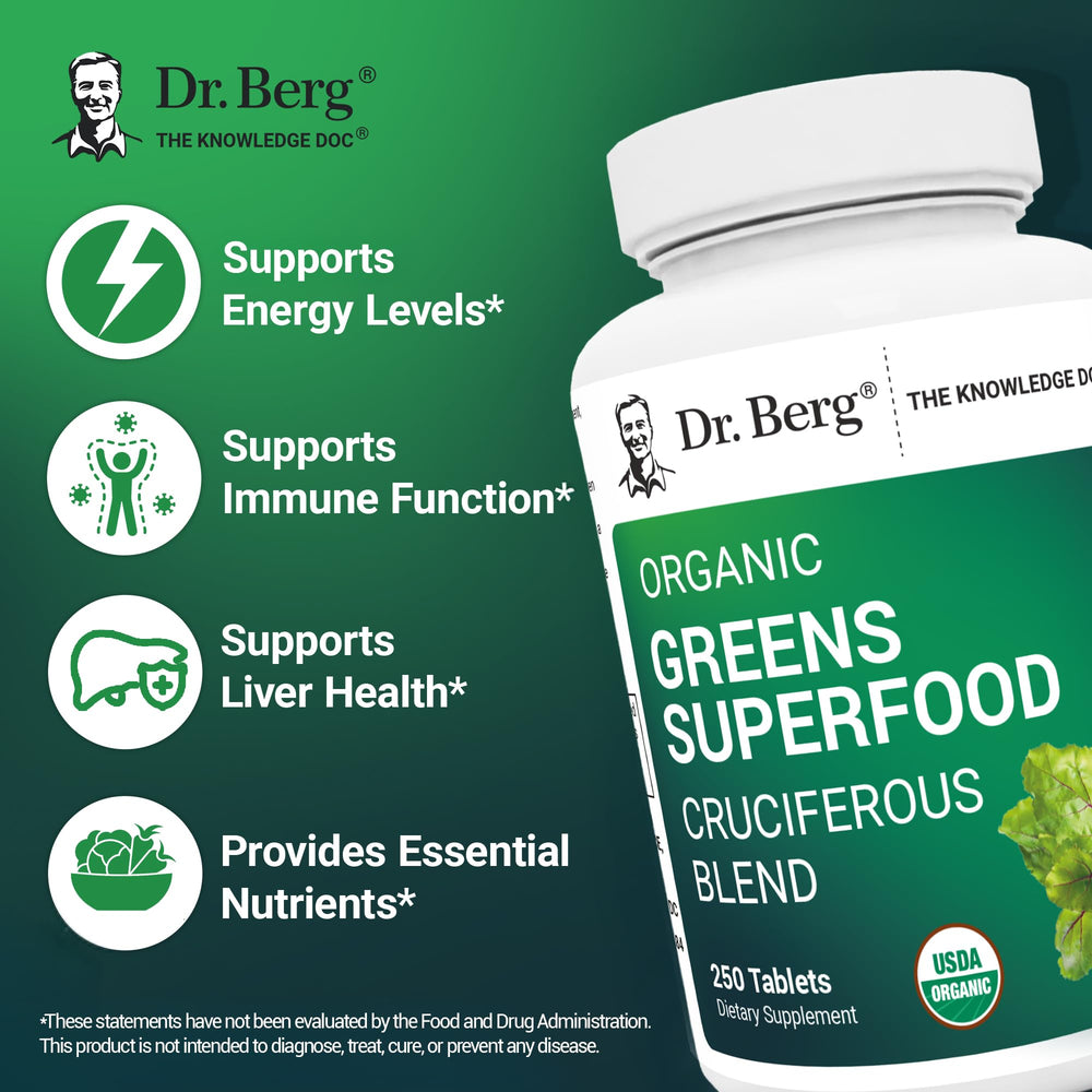 Chart highlighting 11 organic phytonutrient ingredients in Dr. Berg's Greens.