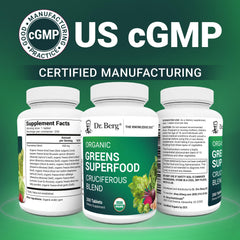 Close-up of Dr. Berg's Greens tablets showing compact form factor.