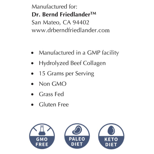 Dr. Bernd Friedlander collagen amino acids scoop for precise 15 g servings and quick mixing