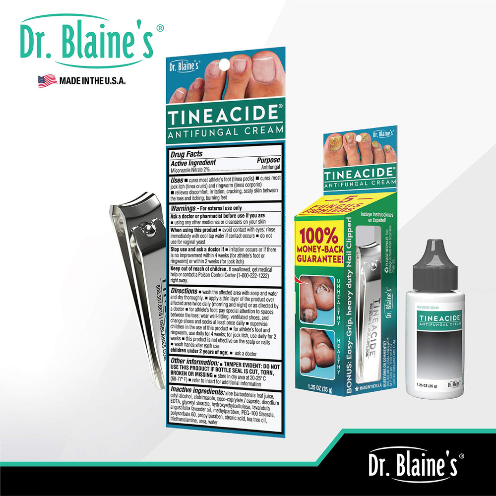 Applying Dr. Blaine's Tineacide cream on the foot for relief.