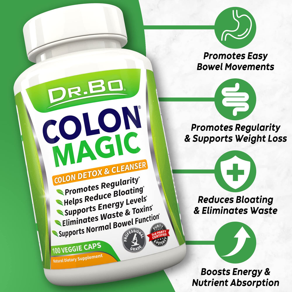 DR. BO colon cleanse capsules closeup show herbal blend for daily relief