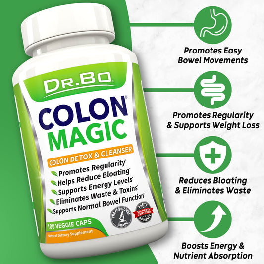DR. BO colon cleanse capsules closeup show herbal blend for daily relief