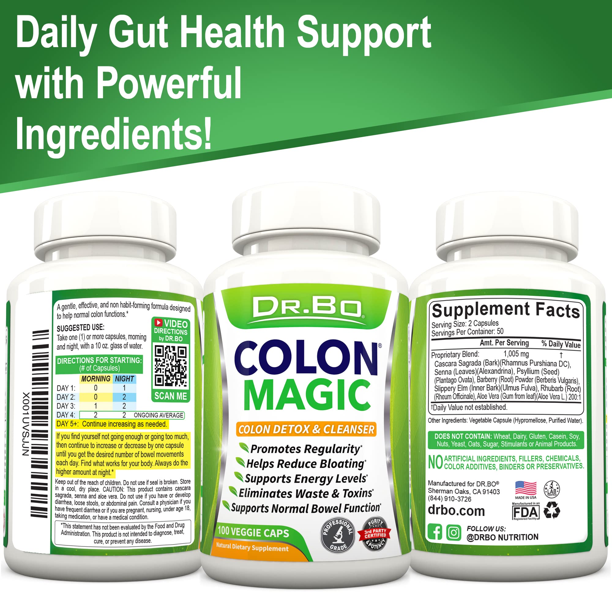 DR. BO colon cleanse on clean kitchen counter suggests everyday use