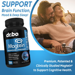 DR. BO Magtein label closeup highlights vegan non-GMO formulation.