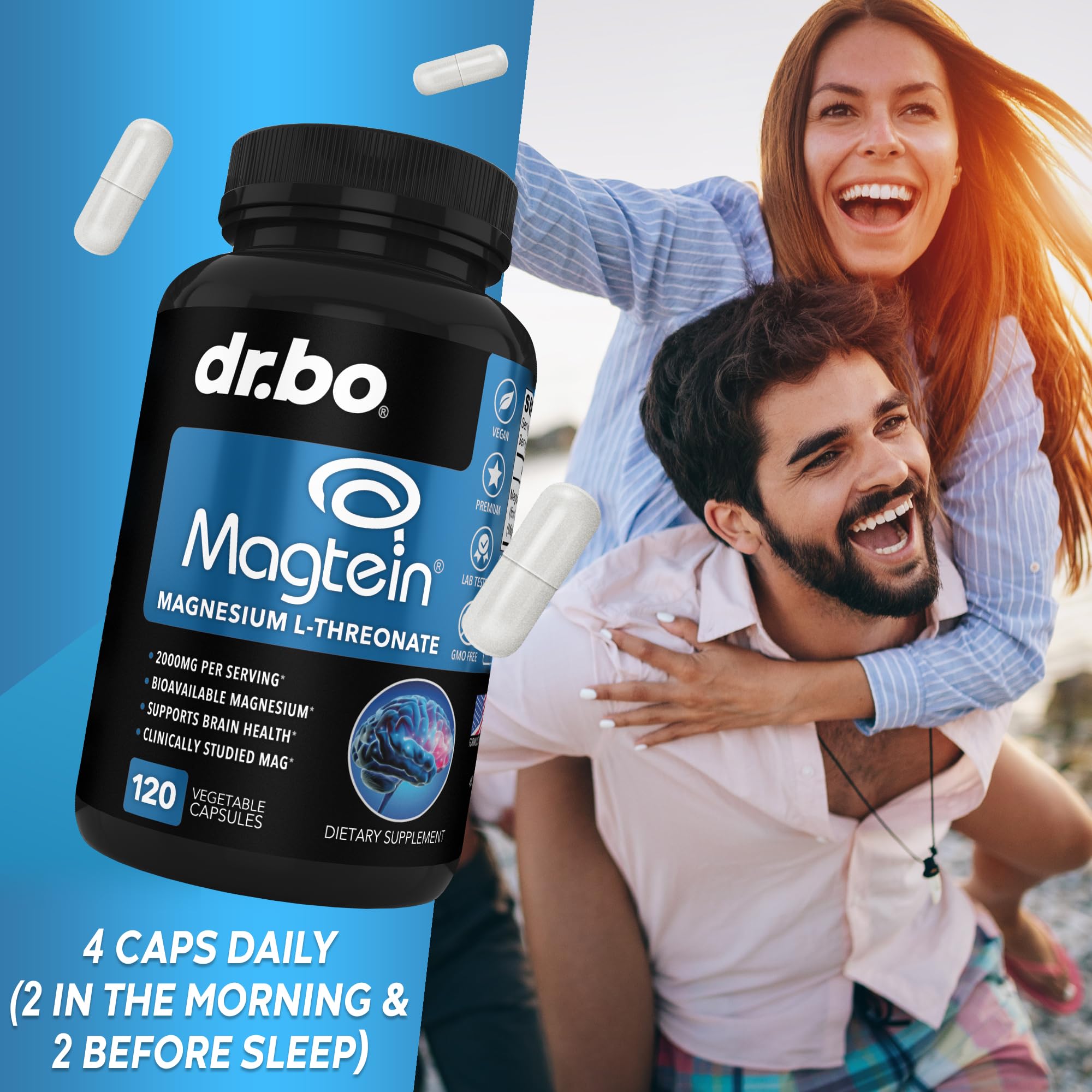 DR. BO Magtein vegan non-GMO label signals purity.