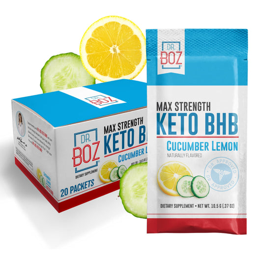 Dr. Boz Keto BHB powder cucumber lemon packets for convenient on-the-go energy support