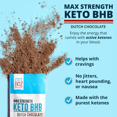 Dr. Boz Keto BHB powder Dutch Chocolate label highlights lab tested quality.