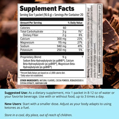 Dr. Boz Keto BHB powder Dutch Chocolate nutrition panel emphasizes serving size and ingredients.