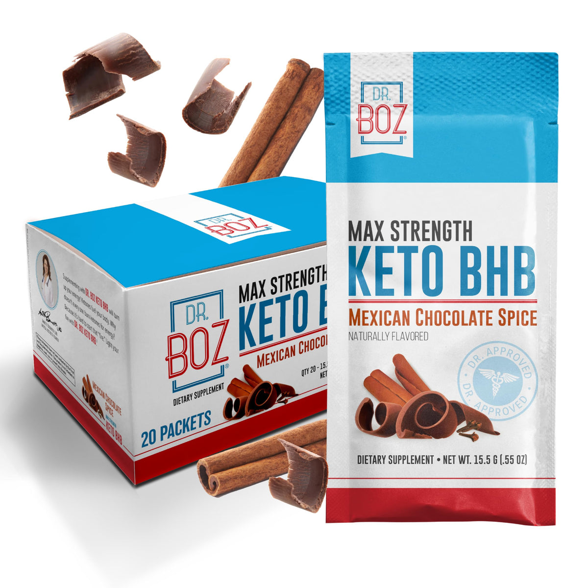 Dr. Boz Keto BHB powder tub in Mexican Chocolate Spice for energy support.
