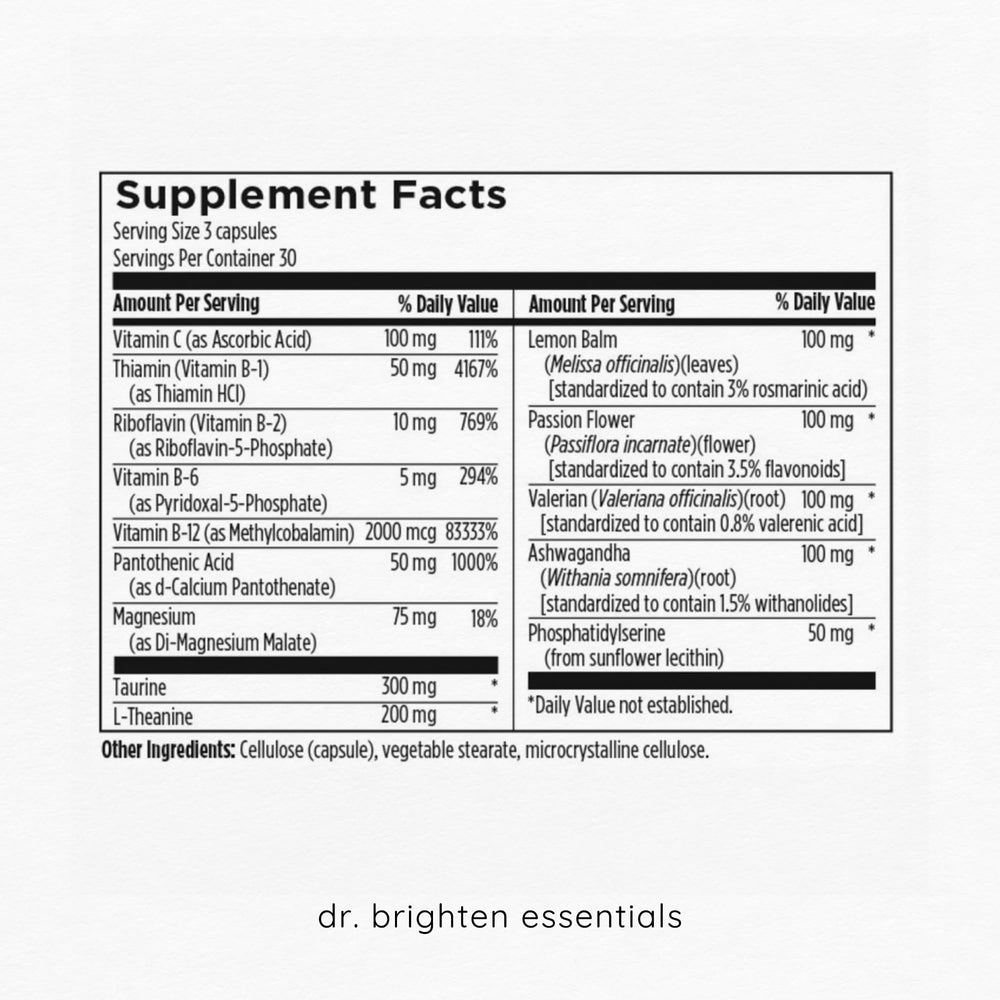 Dr. Brighten Adrenal Calm L-Theanine and Phosphatidylserine close-up for calm.