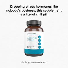 Dr. Brighten Adrenal Calm vegan, USA-made formula on package.