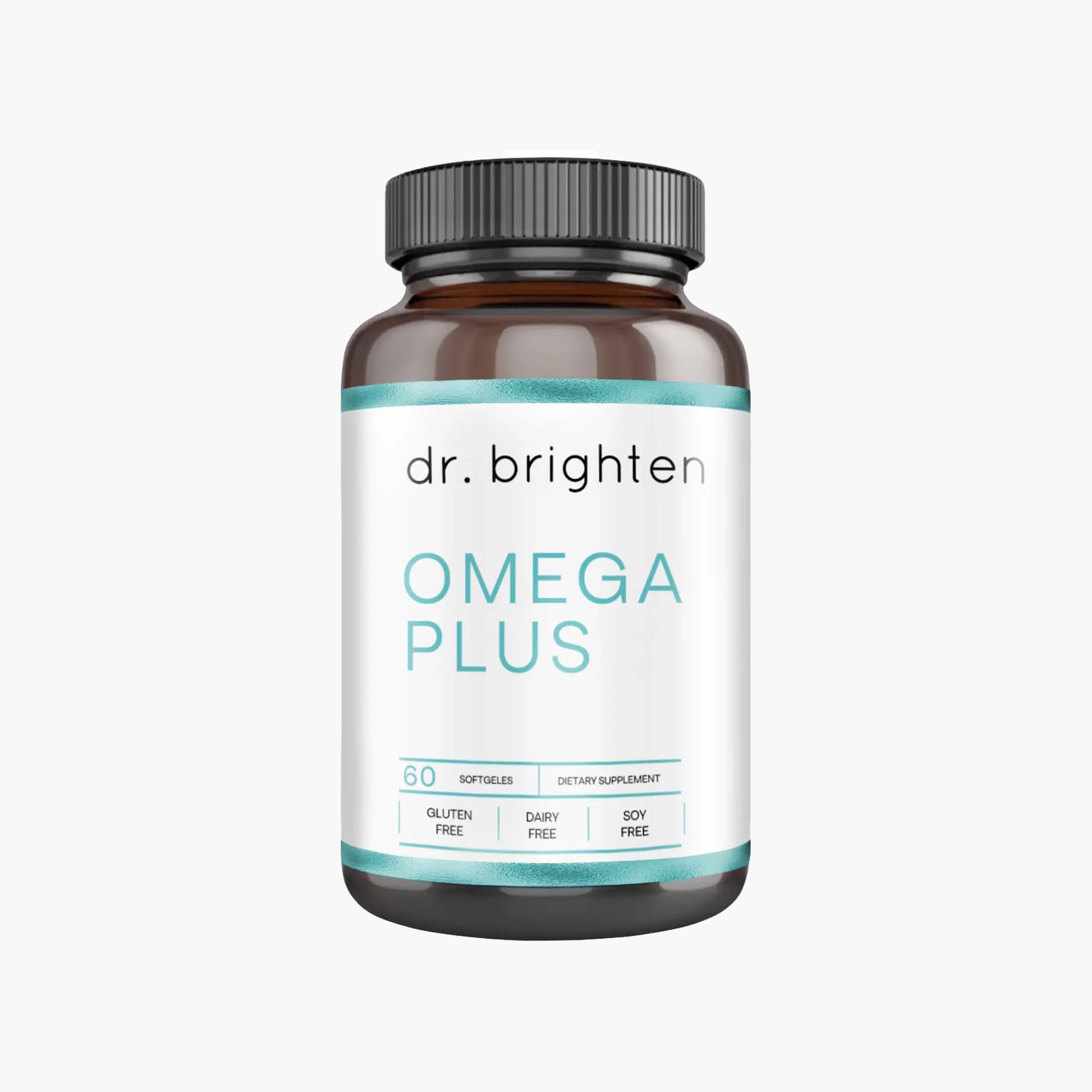 Dr. Brighten Omega Plus bottle cap sealing freshness for reliable omega-3 intake