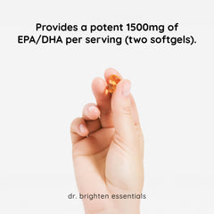 Dr. Brighten Omega Plus label front highlights EPA/DHA and non-GMO formula