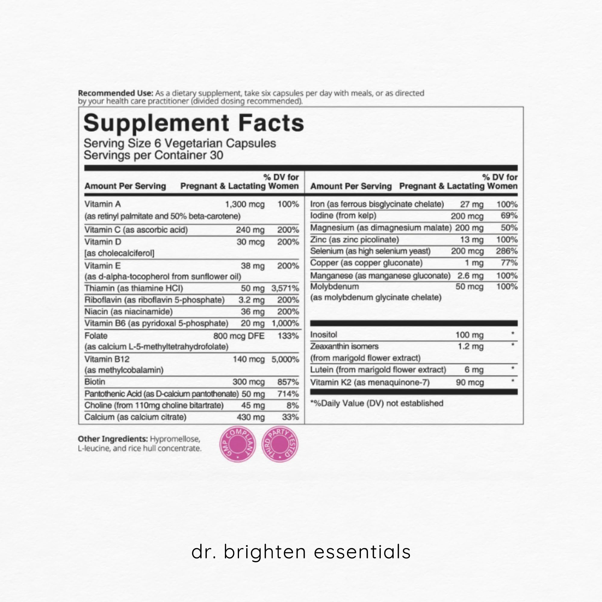 Dr. Brighten Prenatal Plus bottle side view for daily use