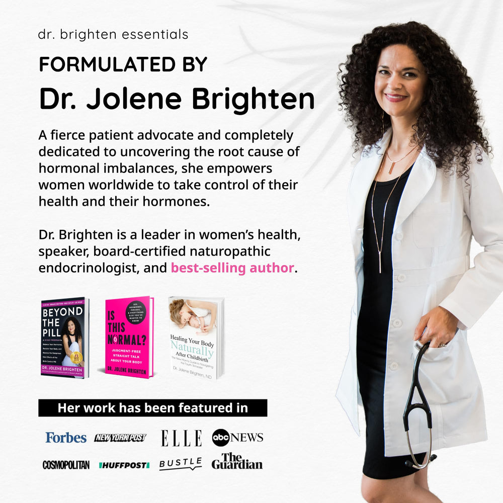 Dr. Brighten Radiant Mind vegan and gluten-free icons on packaging