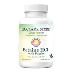 Dr Clark Betaine HCL with Pepsin bottle for digestive support and protein digestion.