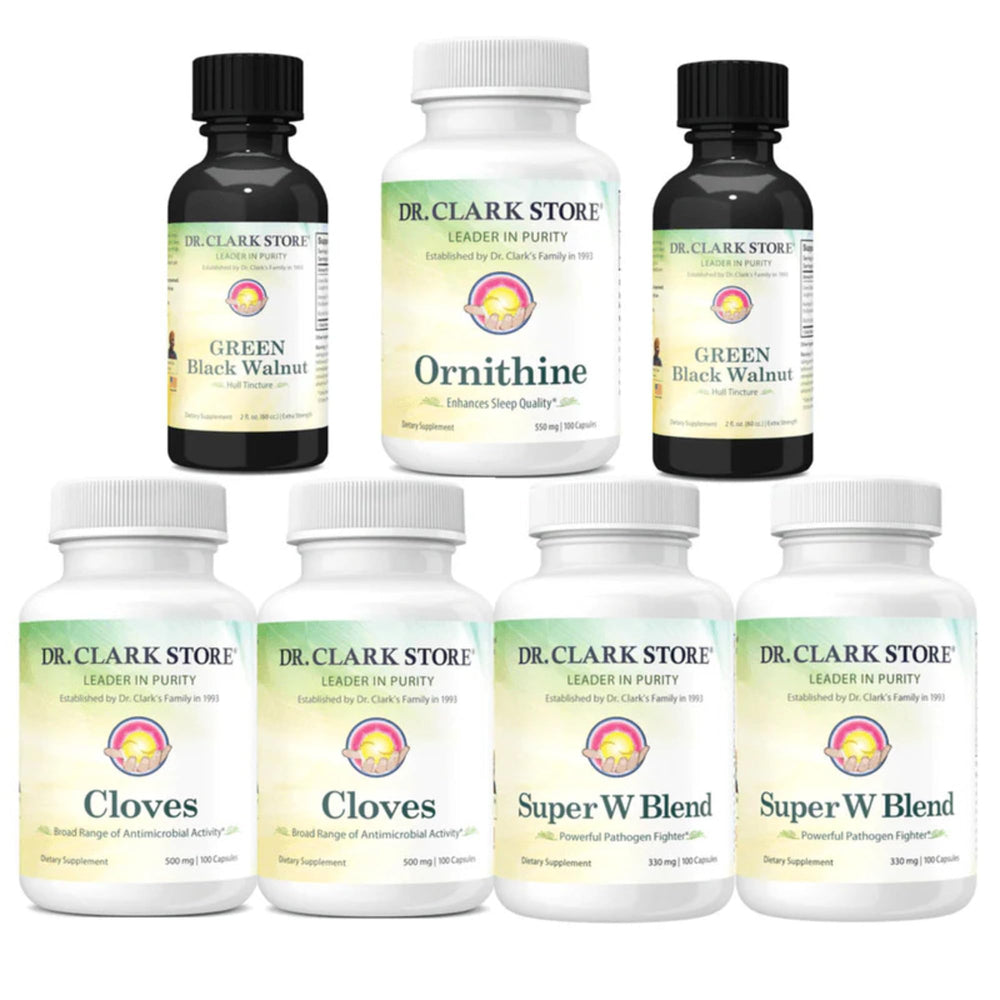 Dr. Clark maintenance bottle featuring cloves, wormwood, and black walnut for daily wellness.