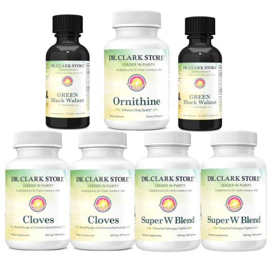 Dr. Clark maintenance bottle featuring cloves, wormwood, and black walnut for daily wellness.