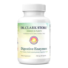 Dr Clark Digestive Enzymes bottle on a kitchen counter supports balanced digestion