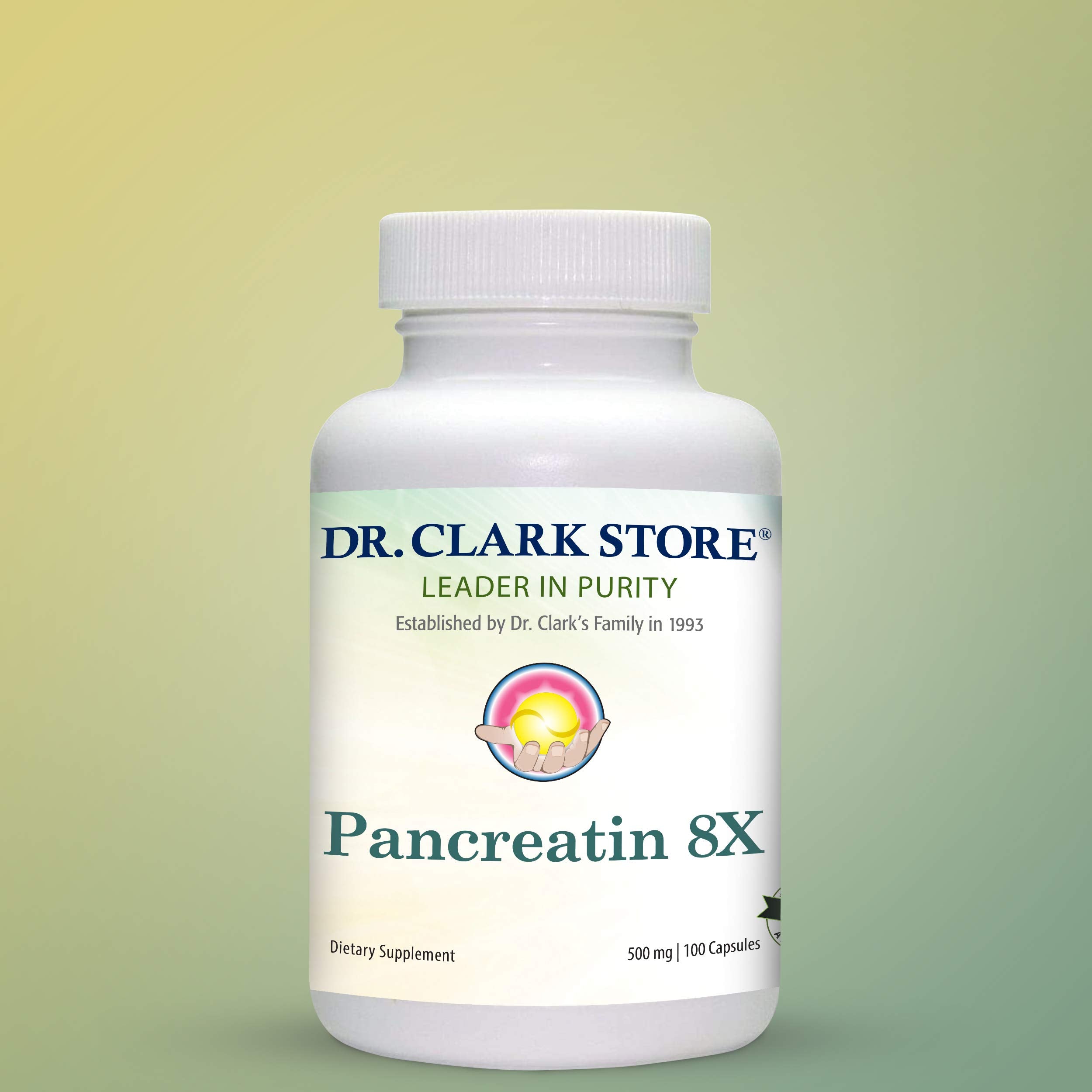 Dr Clark Pancreatin 8X enzyme capsules close-up for daily digestion support