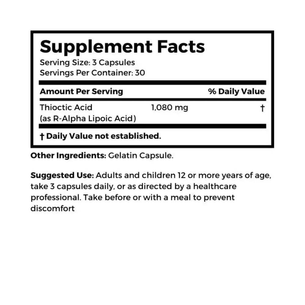 Dr Clark Store Alpha Lipoic Acid label close-up shows ingredients and dosage clarity.