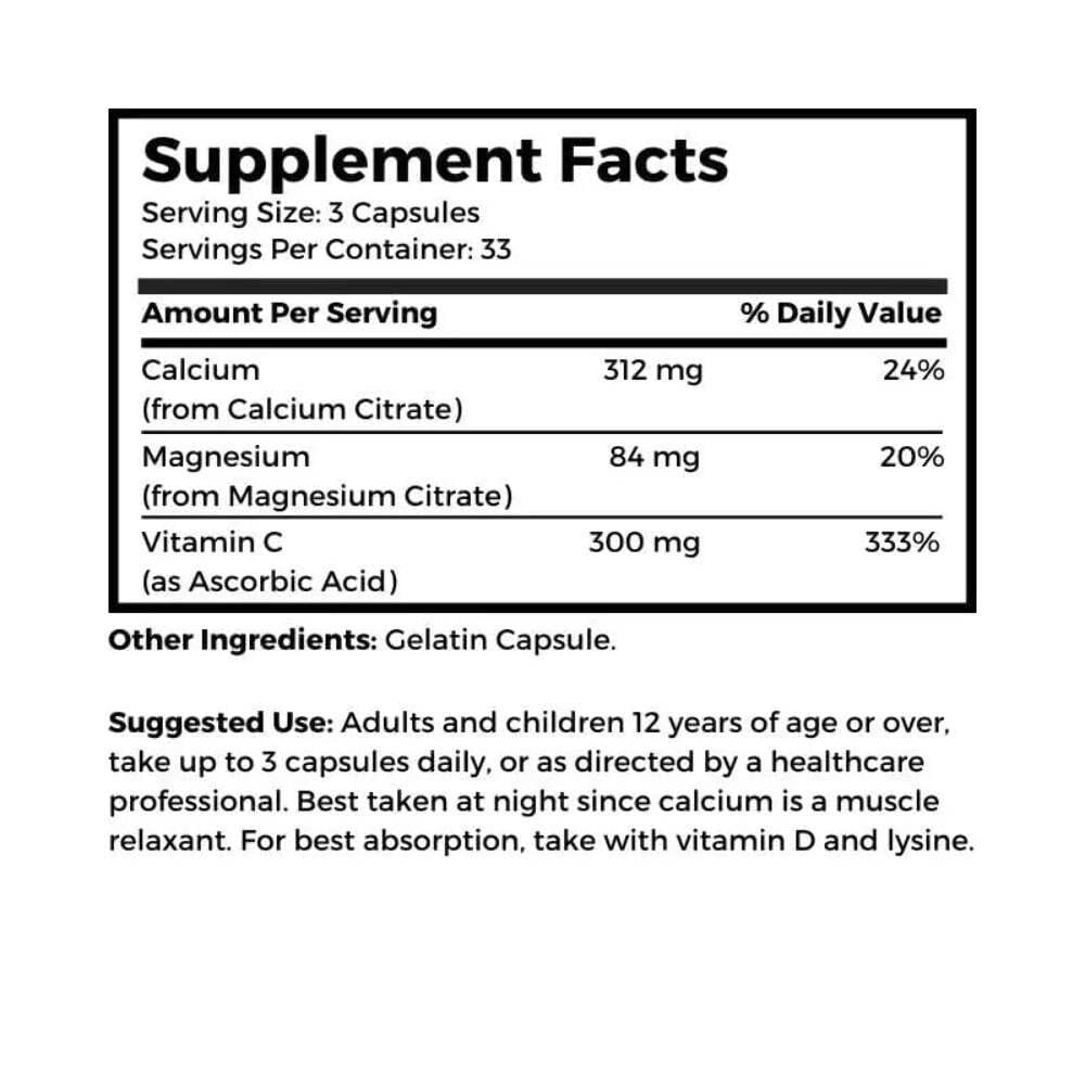 Cal-Mag Complete capsules close-up highlighting calcium and magnesium content