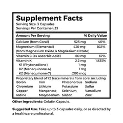 Dr Clark Store Coral Cal-Mag K2 label details show 100 capsules and 72 trace minerals
