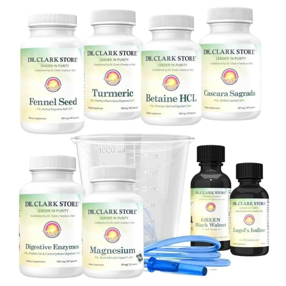 Dr Clark Store Digestive Protocol pills bottle showing betaine HCl for digestion support