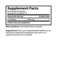 Dr Clark Store Ornithine nutrition panel shows 500 mg per capsule.
