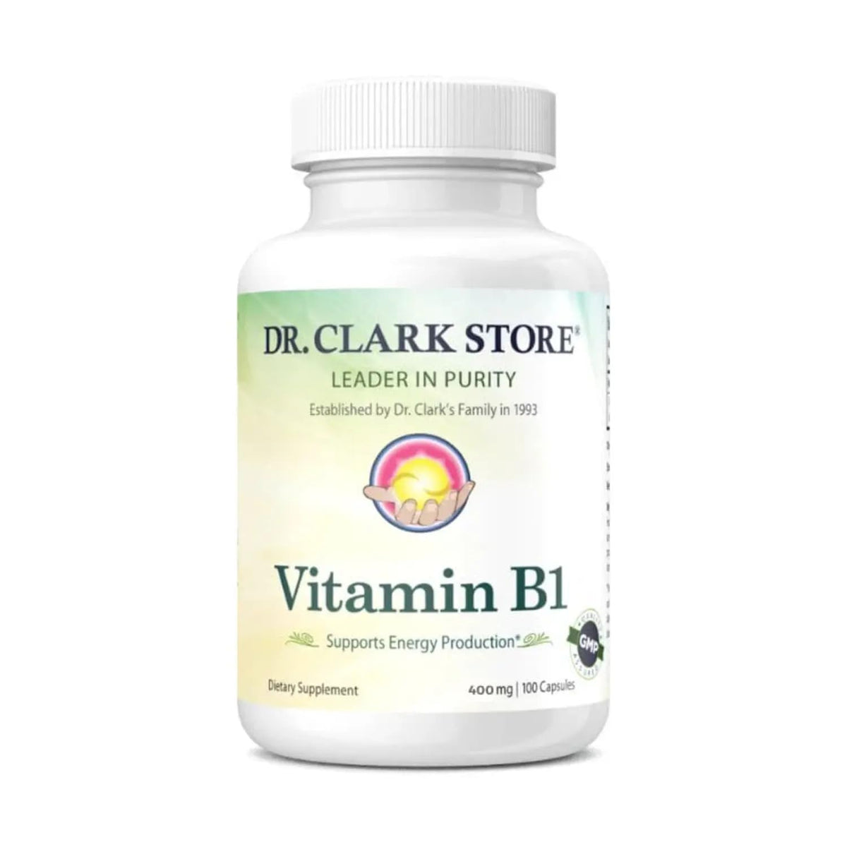 Dr Clark Store Vitamin B1 Thiamine 400 mg capsules in bottle support nervous system function.