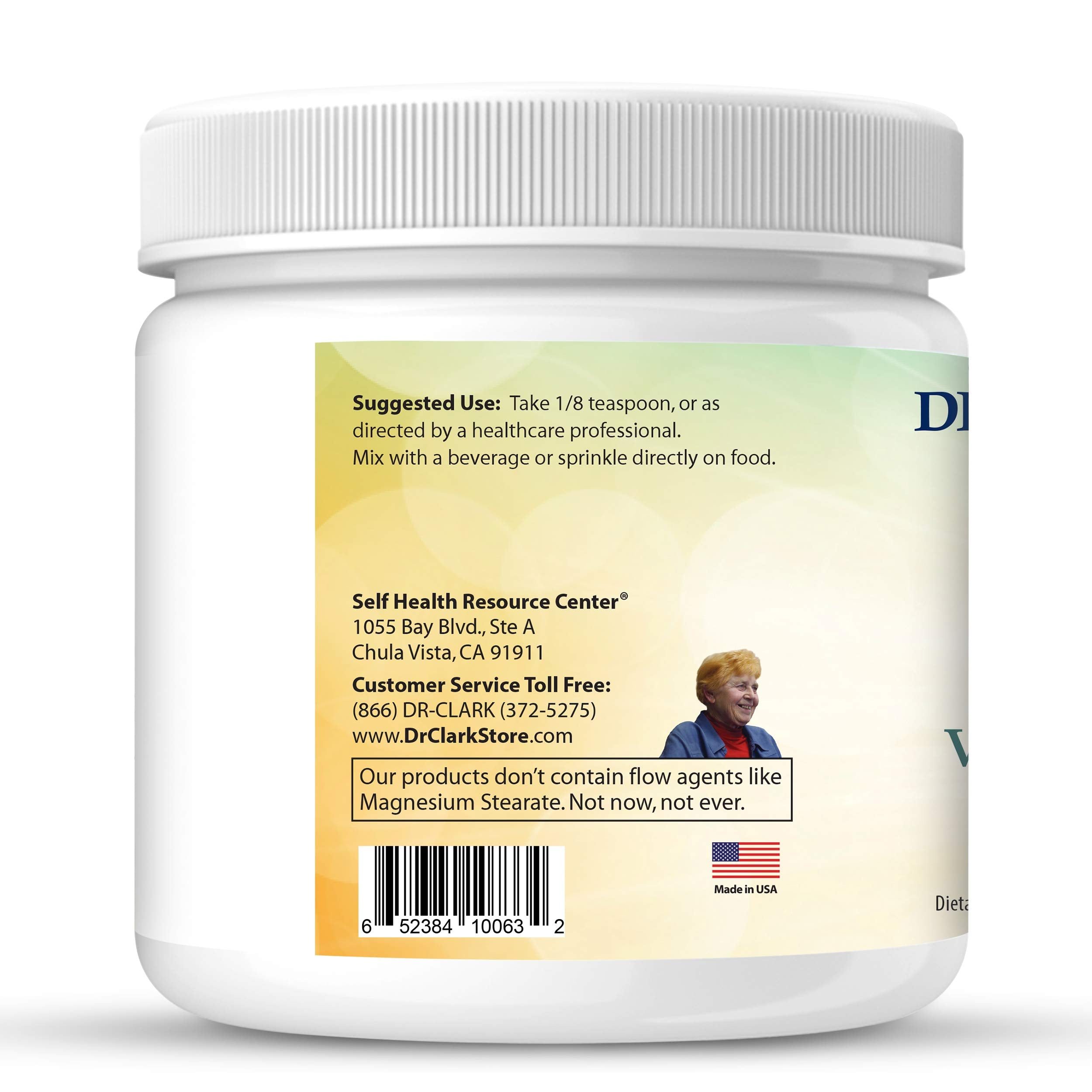 Dr Clark Store Vitamin C powder back label highlights ingredients and purity
