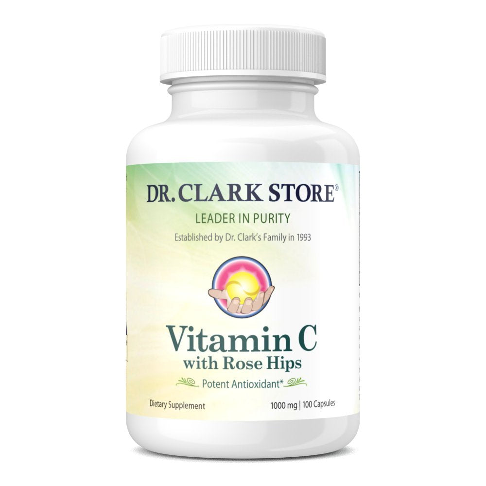 Dr Clark Vitamin C with Rose Hips bottle on shelf for daily immune support