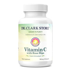Dr Clark Vitamin C with Rose Hips bottle on shelf for daily immune support